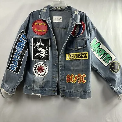 Buy Ma Cherie Denim Jacket Mens Medium Trucker Rhinestone Patches Paint Rock N Roll • 143.56£