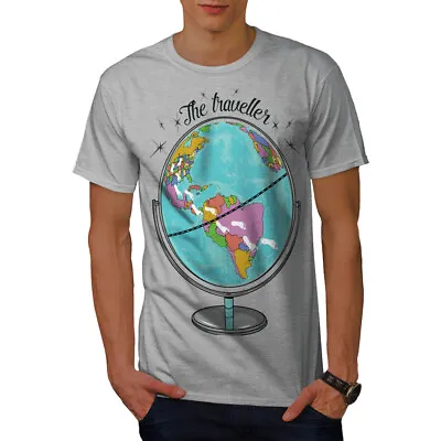 Buy Wellcoda Globe Traveller Mens T-shirt, World Map Graphic Design Printed Tee • 17.99£
