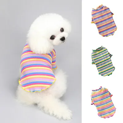 Buy Dogs Warm Puppy T-Shirt Rainbow Striped Cotton Pullover Tops Shirts Soft Tees • 4.79£