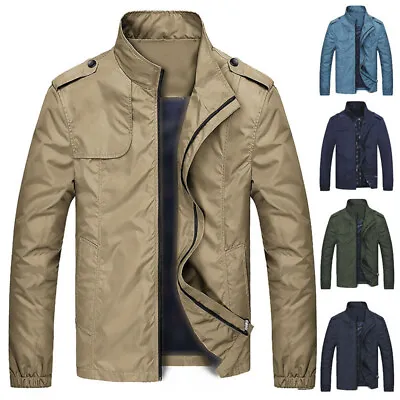 Buy Male Business Casual Solid Fashion Jacket Coat Stand Collar Zipper Outerwear • 39.88£