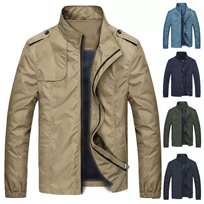 Buy Male Stand Collar Zipper Outerwear Casual Solid Fashion Business Jacket Coat • 45.83£