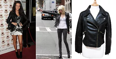 Buy Trendy Black Quality Leather Zipper Biker Soft Slim Jacket Teen Girl UK 6-12 PU1 • 9.99£