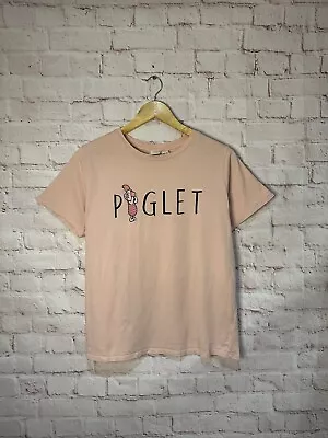 Buy Disney Piglet Cute Embroidered T Shirt Ladies Salmon Short Sleeve Top Size Mediu • 9.99£