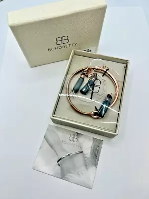 Buy Boho Betty Bracelet Earring Set Rose Gold Black Tassel Hippy Festival Jewellery • 19.38£