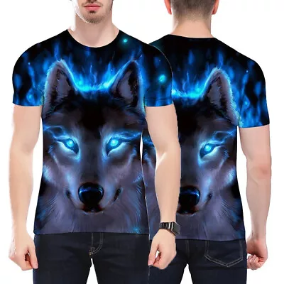 Buy Wo_ Unisex Vivid 3d Wolf Printed Short Sleeve T-shirt Round Neck Tee Top Stunnin • 8.81£