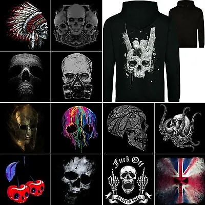 Buy Mens Skull Hoodie Back Print Biker Tattoo Viking Grim Reaper Gym Rock N Roll • 24.49£