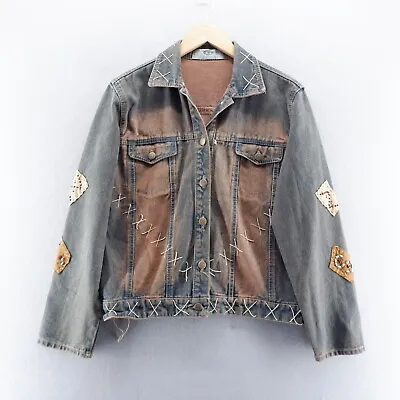 Buy Vintage Kissaman Womens Denim Jacket Large Brown Patches Button Up Trucker 90s • 23.74£