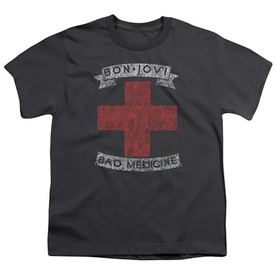 Buy Bon Jovi Bad Medicine Kids Youth T Shirt Licensed Music Merch Rock Tee Charcoal • 14£