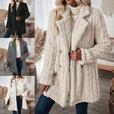 Buy Ladies Sherpa Coats Long Sleeve Fleece Lined Jacket Casual Cardigan Winter Warm. • 36.96£