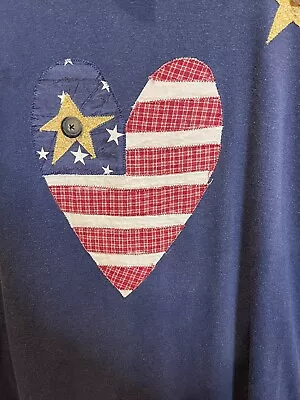 Buy Vintage Women's T Shirt Single Stitch USA Flag Heart Y2K Button Design Adult 2XL • 12.30£