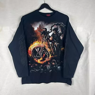 Buy Spiral T-Shirt XL Black Graphic Print Ghost Rider Biker Double Sided Cotton • 12.99£