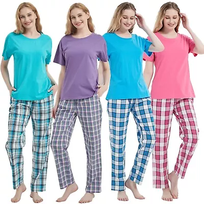 Buy Ladies Pyjamas Set Womens 100% COTTON Suit T Shirt & Pants Loungewear Sleepwear • 14.99£