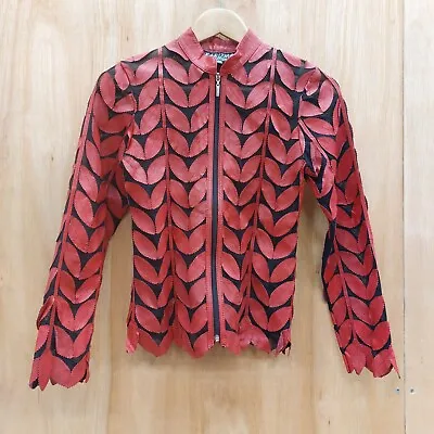 Buy Karizma - Red Leather Leaf Ladies Jacket • 70£