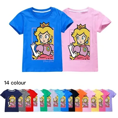 Buy Grils Super Mario Princess Peach T-Shirts Casual Short Sleeve T-Shirt Tops Gifts • 8.99£