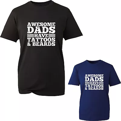 Buy Awesome Dads Have Tattoos And Beards T-Shirt Funny Father's Day Bearded Tee Top • 11.99£