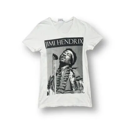 Buy Official Authentic Hendrix Jimi Hendrix White Big Graphic V Neck T Shirt Size S • 13£