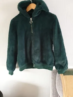Buy Ladies Broken Standard Faux Fur Hooded  Bomber Jacket Size 12 - Green • 10.50£