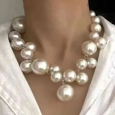 Buy Faux pearl collar choker cluster silver statement necklace fashion • 6£
