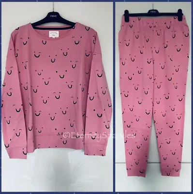 Buy Next Ladies Cute Pink Smiles Design Full Length Cotton Pyjamas - Small (uk 8-10) • 25.99£