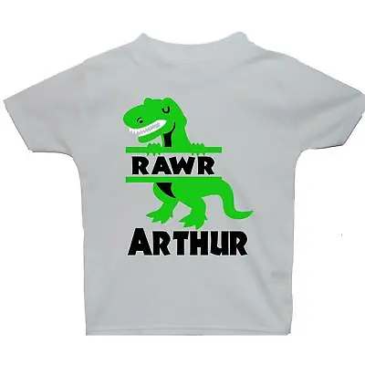 Buy Personalised Name RAWR T-Rex Dinosaur Baby, Children T-Shirt, Top • 9.49£