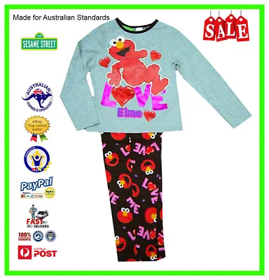 Buy GENUINE AUS LICENSED Teen Girls Kids Sesame Street Elmo PJ's Pyjamas Set Size • 17.39£