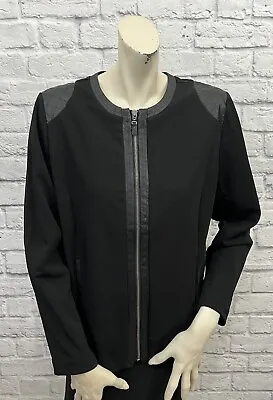 Buy Susan Graver Women's Black Long Sleeve Jacket With Faux Leather Trim Size M • 16.06£