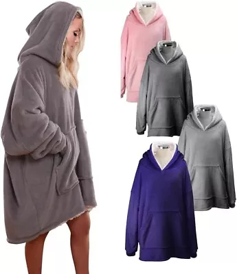 Buy Sherpa Hoodie Oversized Soft Warm Fleece Lined Wrap Lounge Wear Sleeves Pocket • 18.70£