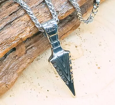 Buy Stainless Steel Spear Necklace, Viking Runes Necklace, Arrowhead Necklace • 13.95£