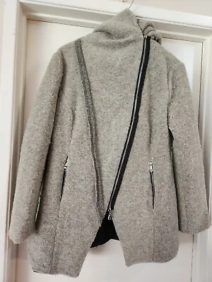 Buy Meo Meli Womens Asymmetrical Wool Blend Moto Jacket Hooded Gray Small Italian • 38.61£