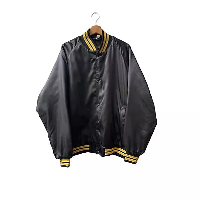 Buy ASW American Varsity Bomber Jacket Black Nylon Buttoned Vintage Retro XL • 24.99£