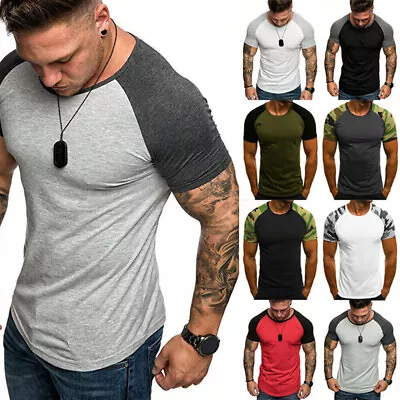Buy Mens Tight Fit Muscle Short Sleeve T-Shirt Gym Sport Tee Shirts Casual Tops New • 12.12£