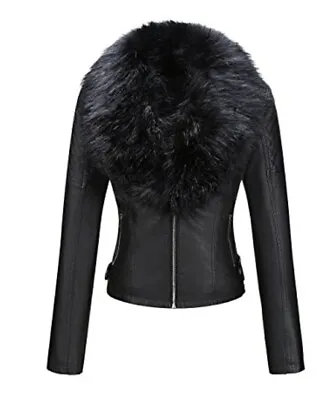 Buy Giolshon Womens PU Leather Jacket, Motorcycle Short Coat  Detachable Collar XL • 35£