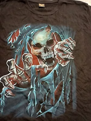 Buy Skull Ghost Rider Biker T Shirt 2XL Black Cotton Short Sleeve Graphic Print • 8.99£
