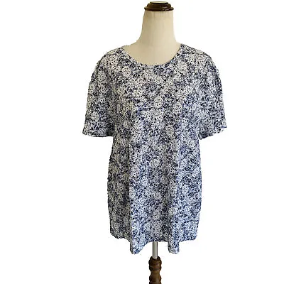 Buy Witchery Blue White Floral Top Tee Shirt Size XL Round Neck Short Sleeves • 15.68£