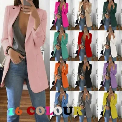 Buy Women's Long Collar Blazer Suit Jacket Ladies Formal Slim Coat Outwear Cardigan • 11.98£