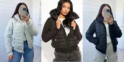 Buy Uk Womens Ladies Quilted Warm Coat Puffer Padded Crop Hooded Bomber Jacket Parka • 29.99£