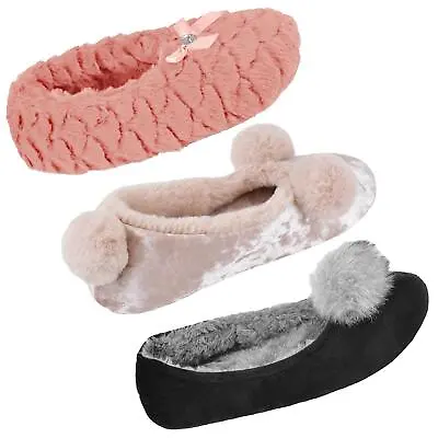 Buy A2Z Ladies Ballet Slippers With Comfy Memory Foam Slipper With Plush Pom Pom • 12.99£