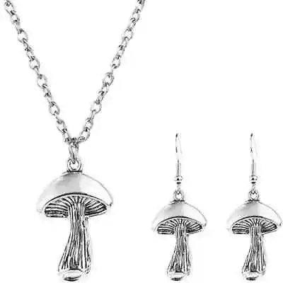 Buy Mushroom Necklace And Earring Jewellery Set, Silver Chain Wicca Fairy Tale • 5.64£