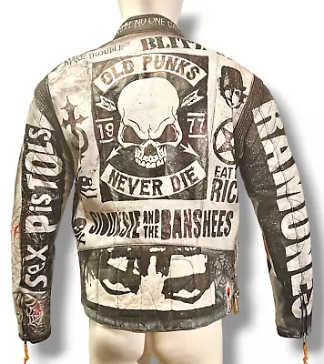 Buy Vintage Leather Hand Painted Custom Punk Rock Bikers Jacket All Sizes UK Made • 399£