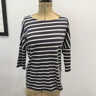 Buy Boden Navy Blue Ivory Stripe 3/4 Sleeve T Shirt Top Size 12 100% Cotton • 10£