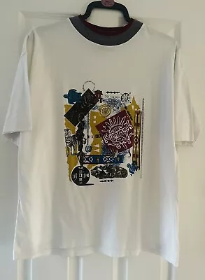 Buy Mens Off White TShirt Abstract Ethno Graphic Multi Colour Print Design Top:34/36 • 8.99£