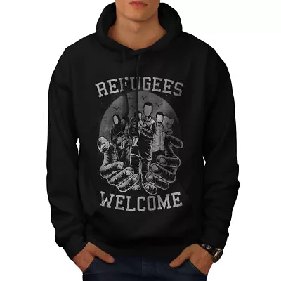 Buy Wellcoda Refugees Welcome Mens Hoodie, Accept Casual Hooded Sweatshirt • 28.99£