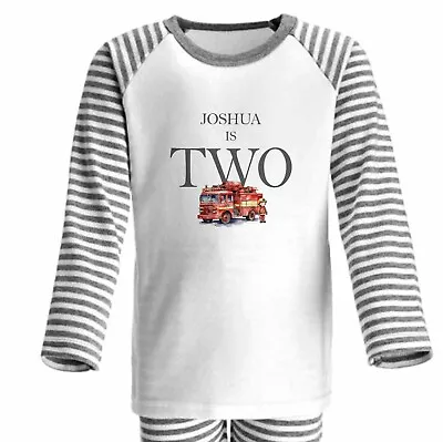 Buy CHILDRENS Personalised BIRTHDAY Pjs*GREY ~I AM ONE,TWO,THREE,FOUR , FIRE ENGINE • 13.99£
