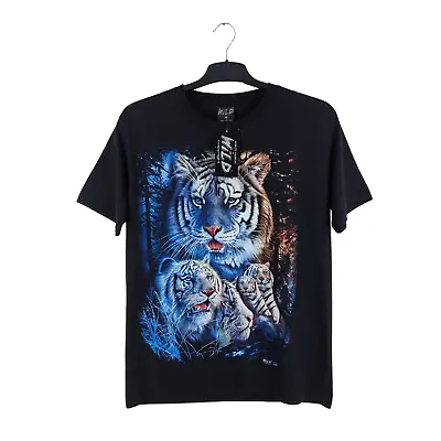 Buy Wild Men's Size Medium White Tiger Graphic Print 100% Cotton Black T-Shirt BNWT • 12.99£