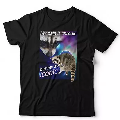Buy My Pain Is Chronic My Ass Is Iconic Unisex TShirt Large Fit 3-5XL Raccoon Meme • 15.99£