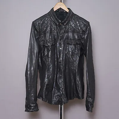 Buy ALL SAINTS PHANTON Leather Shirt Jacket LARGE Mens BLACK Biker Celebrity #3 L • 249.99£
