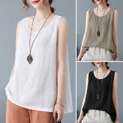 Buy UK Women's Sleeveless Solid Vest Tops Summer Casual Loose T-Shirt Blouse Tank * • 6.33£