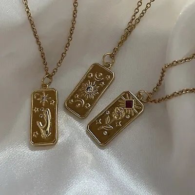 Buy 18k Gold Fortune Tarot Card Necklace Stainless Steel Pendant Mystic Jewellery • 12.50£