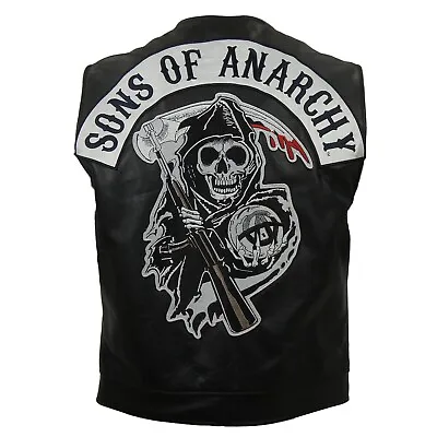 Buy Mens Son Of Anarchy Biker Club Leather Vest Black Retro Aviator Classic Jacket • 78.99£