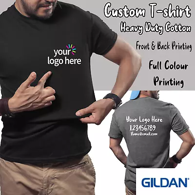 Buy Custom T-Shirt Gildan Heavy Duty Business Text Logo Personalised Workwear Unisex • 12.22£